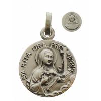 Médaille Ste Rita / St Nicolas de Tolentin - 16 mm - Métal Argenté