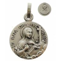 Médaille Ste Rita / St Nicolas de Tolentin - 18 mm - Métal Argenté