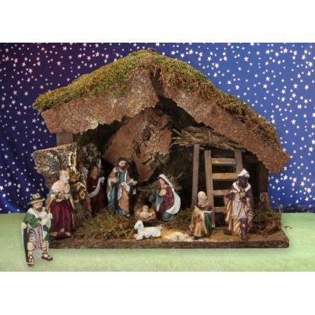 Kerststal + 11 Figuren 9 Cm (32 X 18 X H23 Cm) 