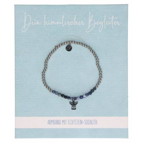 Bracelet " ton ange gardien" en acier et sodalite