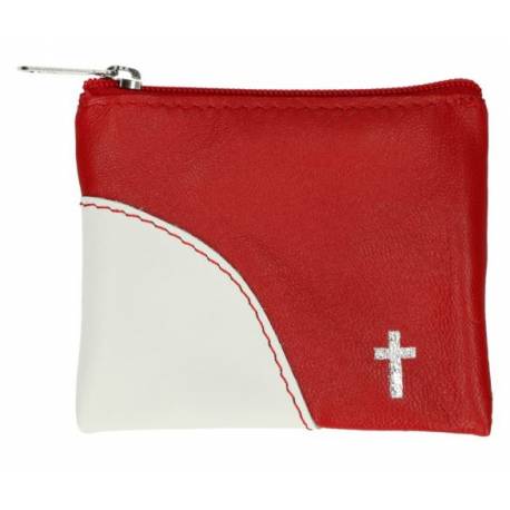 Etui Chapelet Cuir - 10 X 8 cm - Rouge-Blanc