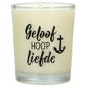 Bougie en verre 65 x 50 mm Geloof Hoop Liefde