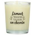 Bougie en verre 65 x 50 mm L'amour trouvera toujours un chemin