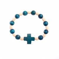 Armband tientje blauw hout ongeveer 7 cm 