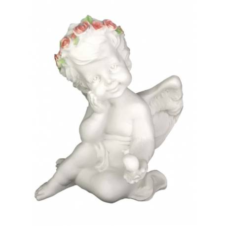 Zittende engel met slak 13 cm Alabaster - 