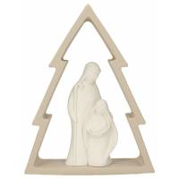 Nativité en résine blanche dans un sapin brun (12.x16 cm)