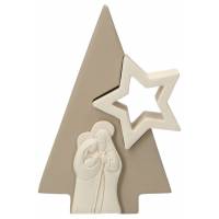 Heilige Familie met kerstboom in hars wit en beige 13.5 cm 