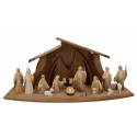 Crèche en bois Sculpté - 15 personnages couleurs aquarelles de 13 cm avec étable