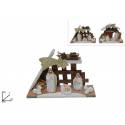 Crèche de Noël (étable + Sainte-Famille) de 14 cm avec lumière