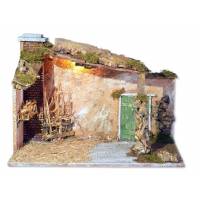 Cabane vide + lumière pour personnages de crèche de 15 cm (50x23x36cm)