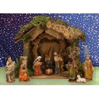 Crèche de Noël : cabane + 11 personnages de 7 cm (18X8X13 cm)