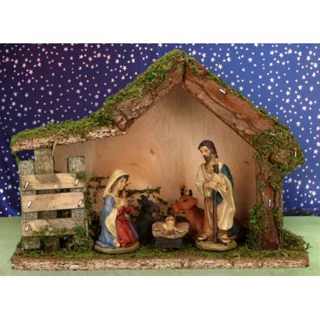 Kerstset : stal (18.5X7X13.5 cm) 5 figuren 7 cm 