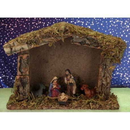 Kerstset : stal (18X8X13 cm) 5 figuren 5 cm 