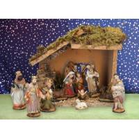 Kerstset : stal (28X15X21 cm) 11 figuren 9 cm 