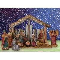 Kerstset : stal (30 x 15 x 23.5cm) met 10 figuren van 12 cm 