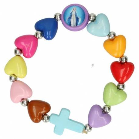 Armband/elastiek multicolor hartjes kinderen 