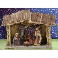 Crèche de Noël : cabane + 5 personnages de 5 cm (12x8x10cm)