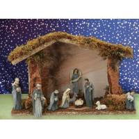 Crèche de Noël : cabane + 11 personnages de 7 cm (30x15x19cm)