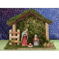 Kerstset : stal (23 x 10 x 17.5 cm) met 3 figuren van 9 cm 