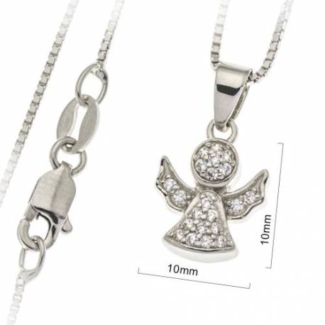 Engeltje 10 mm zilver met zircon en ketting 