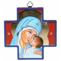 Icône 12 X 12 cm Croix - Vierge et Enfant