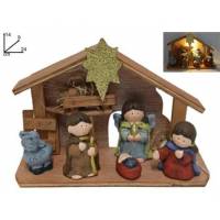 Crèche de Noël avec 5 personnages de 7 cm et lumière (24 X 9 X 14 cm)