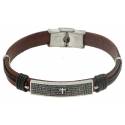 Herenarmband in bruin leer met stalen "Onze Vader" 