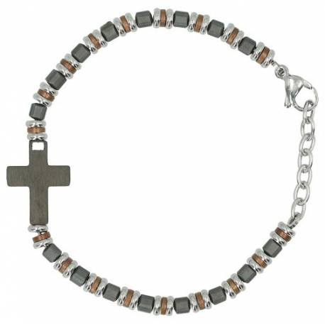 Bracelet homme en hematite avec croix noire