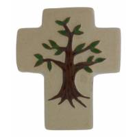 Croix Ceramique 12 X 10 Cm Beige - Arbre De Vie