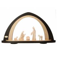 Sainte Familie en bois Sculpte 13cm Naturel + Arche noir