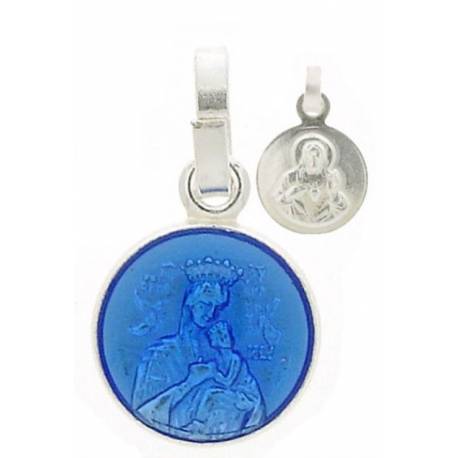 Medaille Altijddur. Bijst / H Hart - 10 mm - Email Blauw 