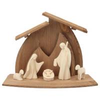 Crèche de Noël en bois + 5 pers de 10cm