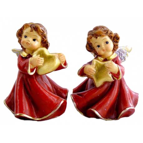 Ange de Noël rouge avec coeur/étoile 7 cm - 8 / set