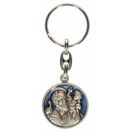 Porte-clefs Saint Christophe 30 mm Email bleu