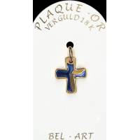 Croix Plaqué-Or - 16 X 13 mm - Email bleu