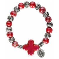 Armband/elastiek - glas - rood - Wonderbare medaille 