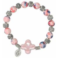 Bracelet s/élastique Verre rose + méd. miraculeuse