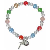 Armband op elastiek Cristal multicolor Kruisje + medaille H Rita 