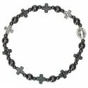 Bracelet sur élastique Hématite Croix + Méd. St Benoît