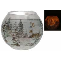 Photophore En Verre Paysage Enneige 12 Cm