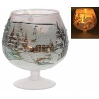 Kaarsenhouder In Glas Besneeuwde Landschap 14 Cm 