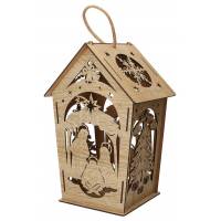 Houten lantaarn met kerststal 31 cm 