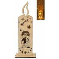 Houten kaars met kerststal + licht 23 cm 