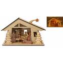 Houten kerststal + licht 10x20x10 cm 