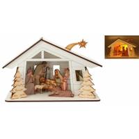 Houten kerststal + licht 10x20x10 cm 