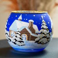 Kerst theelichthouder blauw 7 x6 cm 