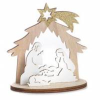 Kerstdecoratie in hout Heilige familie 10cm 