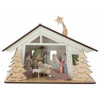 Houten kerststal + licht 10x20x10 cm twee toon 