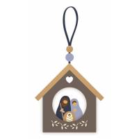 Nativity Chalet 8,5x8,5 cm met lint 