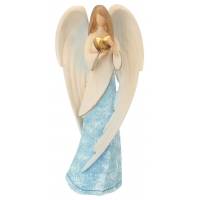 Ange En Bois Sculpte 15 cm bleu